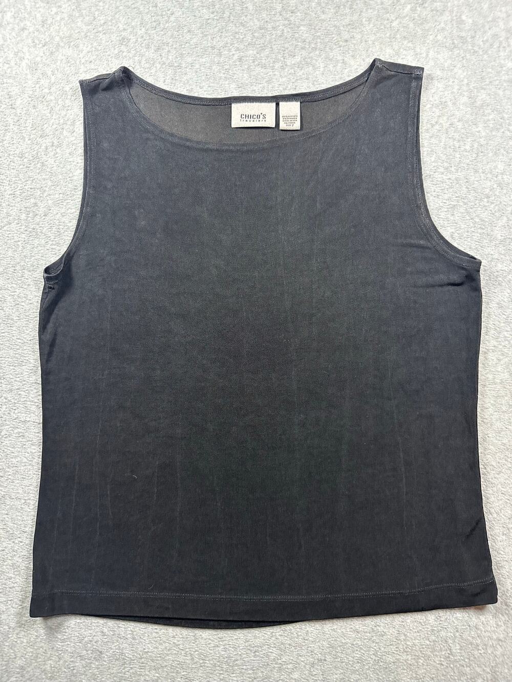 Chicos Travelers Tank Top Women's Size 2 Black Casual Sleeveless Round Neck